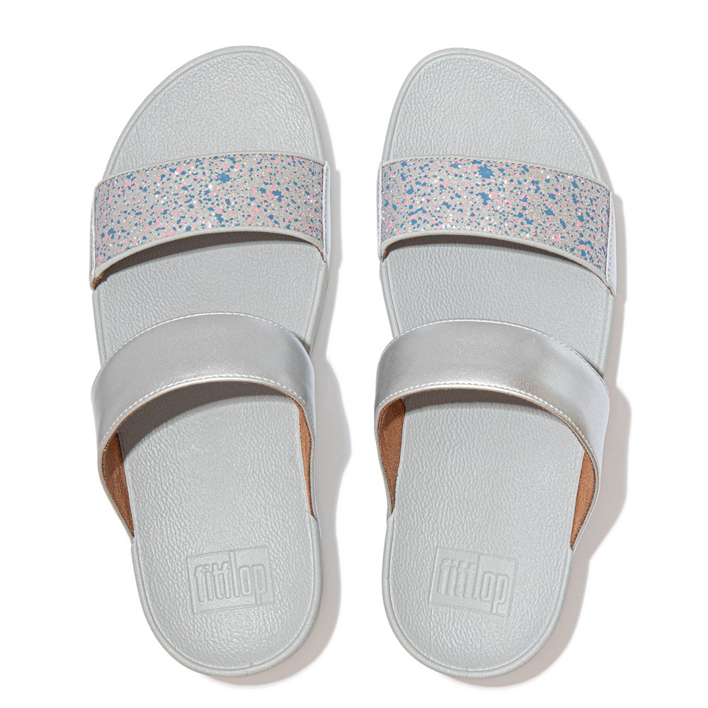 Fitflop Womens Slides - Lulu Shimmer Splash - Silver - 341-ILRBZY